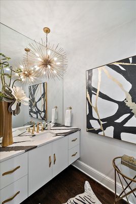 Bathroom, Interior, Pendant Lights, Wood Texture Flooring