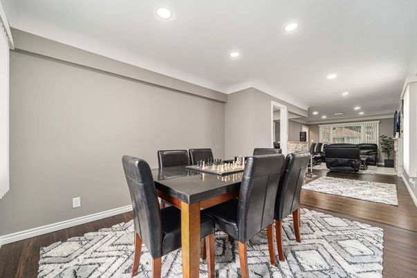 Dining room, Interior, Recessed Lighting, Wood Texture Flooring