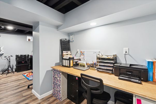 Home Office, Interior, Recessed Lighting, Wood Texture Flooring