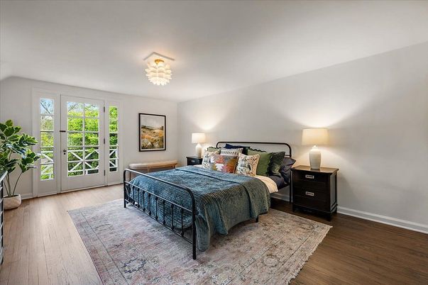 Bedroom, Chandelier, Interior, Wood Texture Flooring