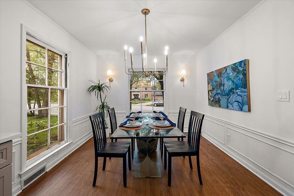 Chandelier, Dining room, Interior, Wood Texture Flooring