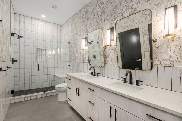 Bathroom, Dual Sink Vanities, Glass Shower, Interior, Recessed Lighting