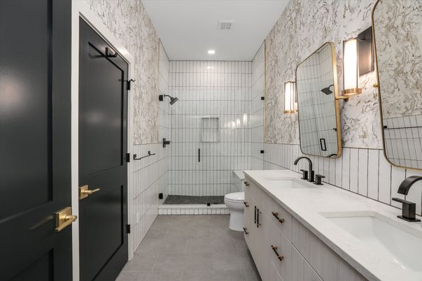 Bathroom, Dual Sink Vanities, Glass Shower, Interior, Recessed Lighting