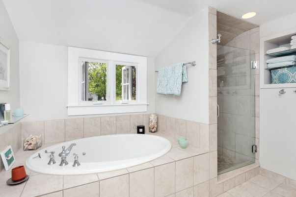 Bathroom, Glass Shower, Interior, Recessed Lighting