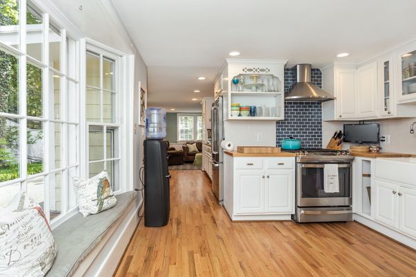 Interior, Kitchen, Living room, Recessed Lighting, Stainless Steel Appliances, Wood Texture Flooring