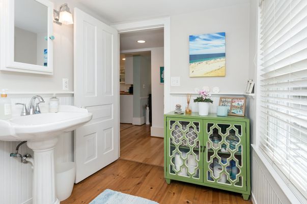Bathroom, Interior, Recessed Lighting, Wood Texture Flooring