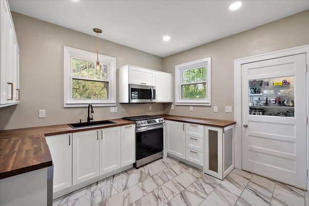 Interior, Kitchen, Marble, Pendant Lights, Recessed Lighting