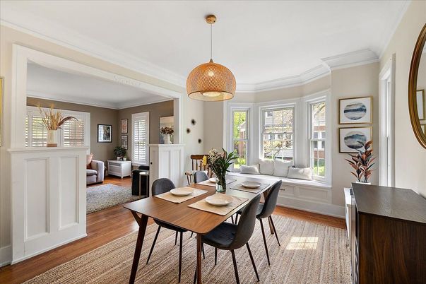 Dining room, Interior, Living room, Pendant Lights, Wood Texture Flooring