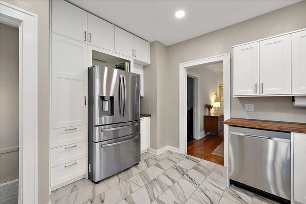 Interior, Kitchen, Marble, Recessed Lighting, Stainless Steel Appliances