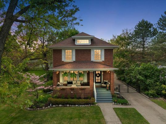 Exterior, Facade, Brick Facade, American Foursquare