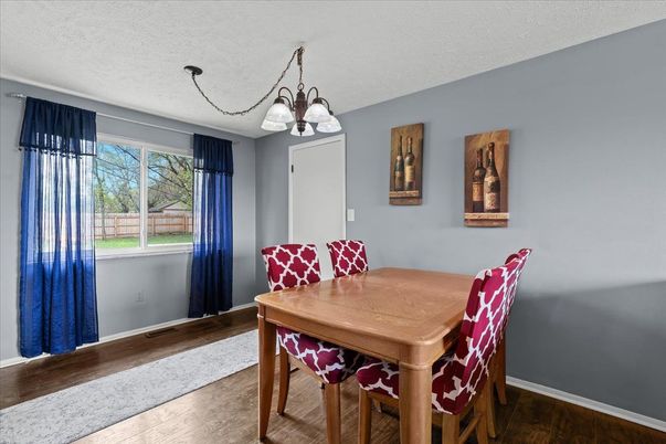 Chandelier, Dining room, Interior, Wood Texture Flooring