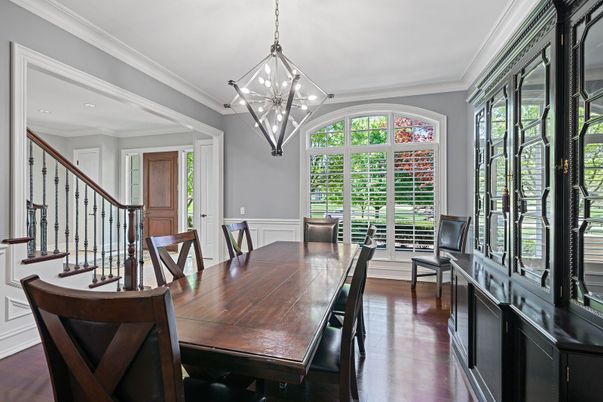 Dining room, Interior, Pendant Lights, Wood Texture Flooring
