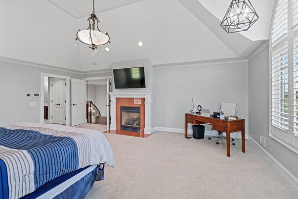 Bedroom, Fireplace, Home Office, Interior, Pendant Lights