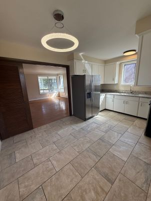 Interior, Kitchen, Pendant Lights, Stainless Steel Appliances, Wood Texture Flooring