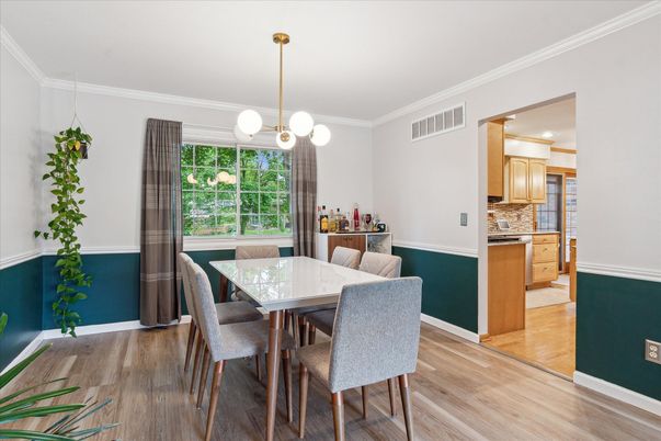Dining room, Interior, Kitchen, Pendant Lights, Wood Texture Flooring
