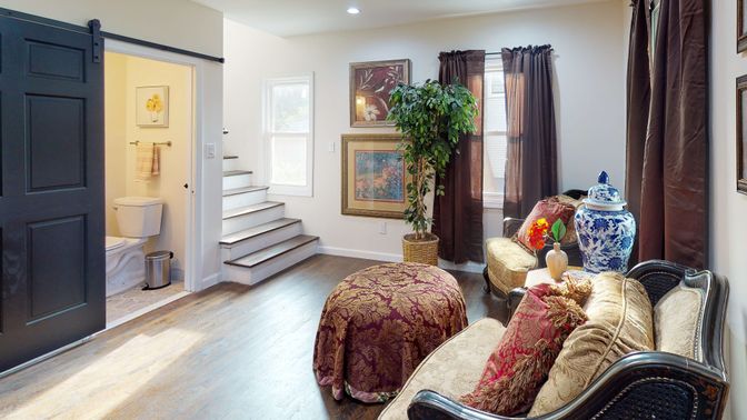 Bathroom, Interior, Recessed Lighting, Wood Texture Flooring