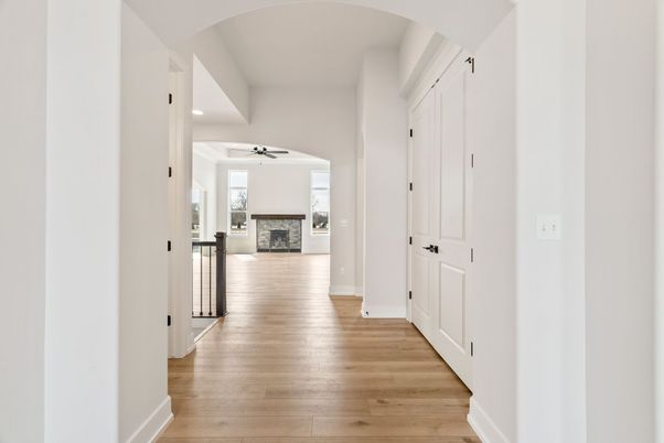 Fireplace, Interior, Recessed Lighting, Wood Texture Flooring