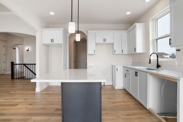 Interior, Kitchen, Pendant Lights, Recessed Lighting, Wood Texture Flooring
