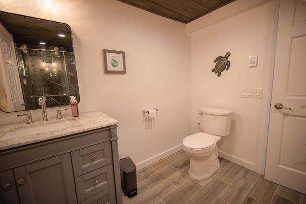 Bathroom, Interior, Recessed Lighting, Wood Texture Flooring
