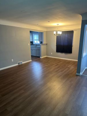 Empty room, Interior, Kitchen, Pendant Lights, Wood Texture Flooring