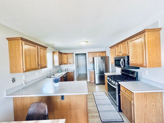 Interior, Kitchen, Stainless Steel Appliances, Wood Texture Flooring