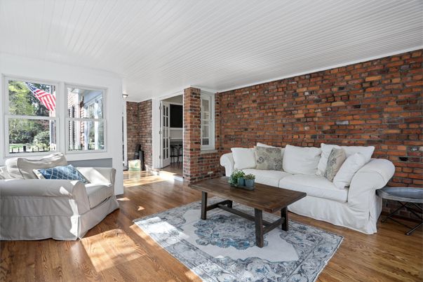 Interior, Living room, Stone Walls, Wood Texture Flooring
