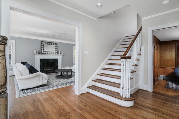 Fireplace, Interior, Recessed Lighting, Wood Texture Flooring