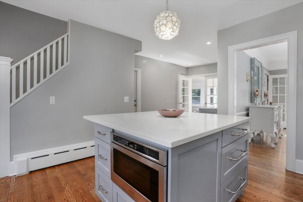 Interior, Kitchen, Pendant Lights, Recessed Lighting, Wood Texture Flooring