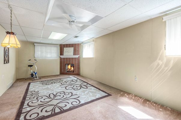 Empty room, Fireplace, Interior, Pendant Lights