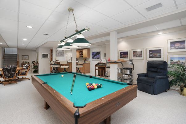 Billiard Table, Game Room, Interior, Pendant Lights, Recessed Lighting