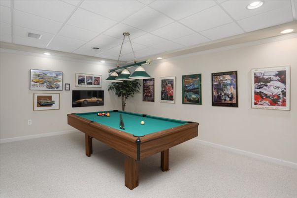 Billiard Table, Game Room, Interior, Pendant Lights, Recessed Lighting