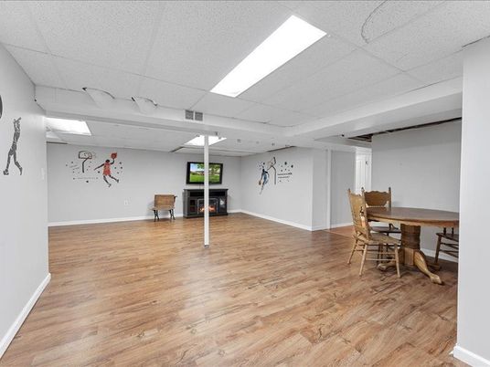 Dining room, Interior, Recessed Lighting, Wood Texture Flooring