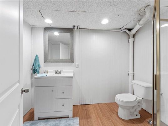 Bathroom, Interior, Recessed Lighting, Wood Texture Flooring