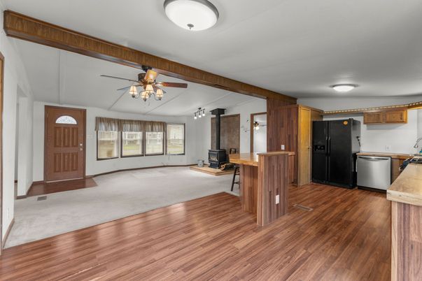 Fireplace, Interior, Kitchen, Wood Texture Flooring