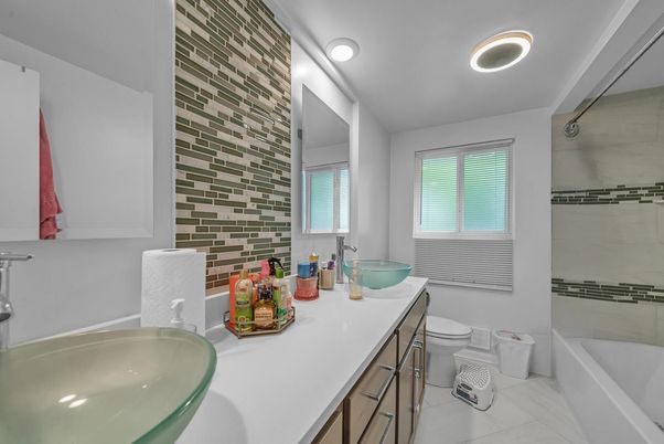 Bathroom, Dual Sink Vanities, Interior, Marble, Recessed Lighting