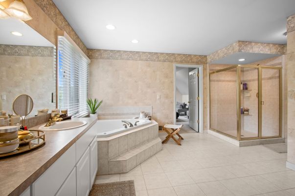 Bathroom, Dual Sink Vanities, Glass Shower, Interior, Recessed Lighting