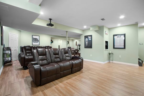 Home Theatre Room, Interior, Recessed Lighting, Theatre Room, Wood Texture Flooring