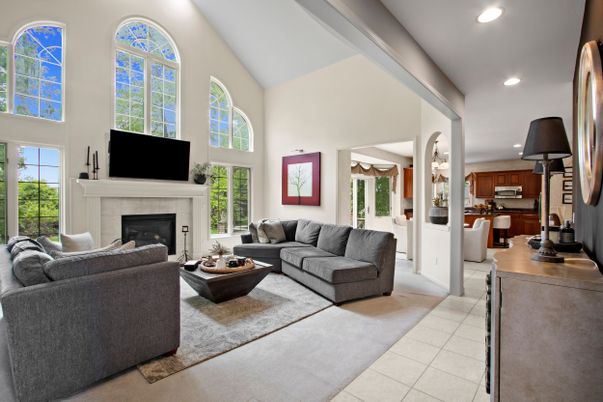 Fireplace, Interior, Kitchen, Living room, Recessed Lighting