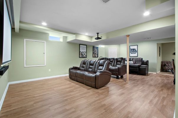 Home Theatre Room, Interior, Recessed Lighting, Theatre Room, Wood Texture Flooring