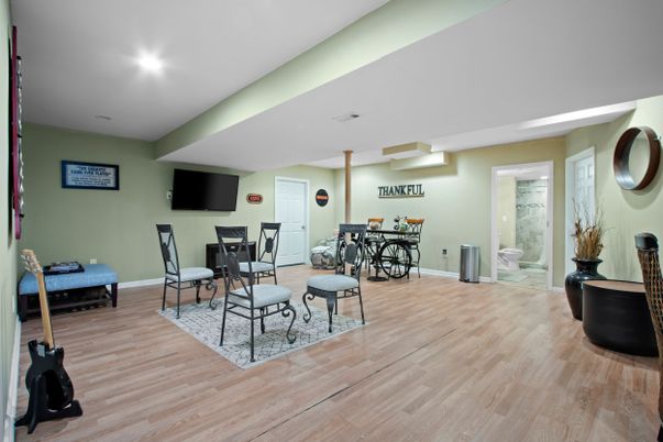 Dining room, Interior, Recessed Lighting, Wood Texture Flooring