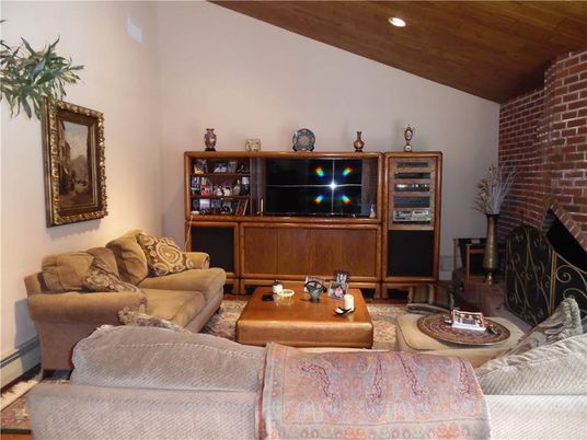 Fireplace, Interior, Living room, Recessed Lighting, Stone Walls