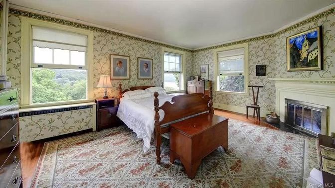 Bedroom, Fireplace, Interior, Wood Texture Flooring