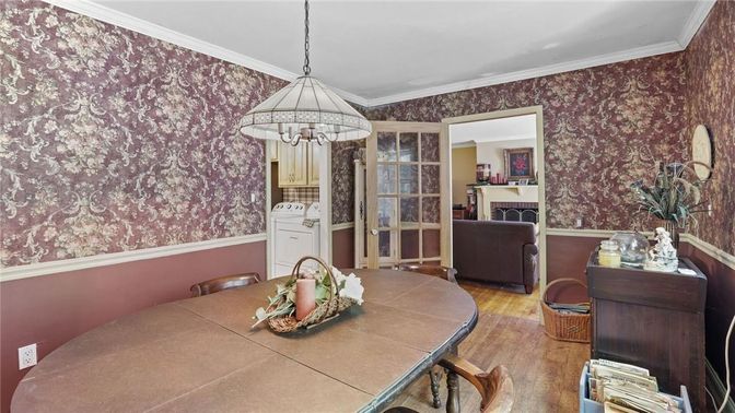 Dining room, Interior, Pendant Lights, Wood Texture Flooring