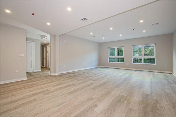 Empty room, Interior, Recessed Lighting, Wood Texture Flooring
