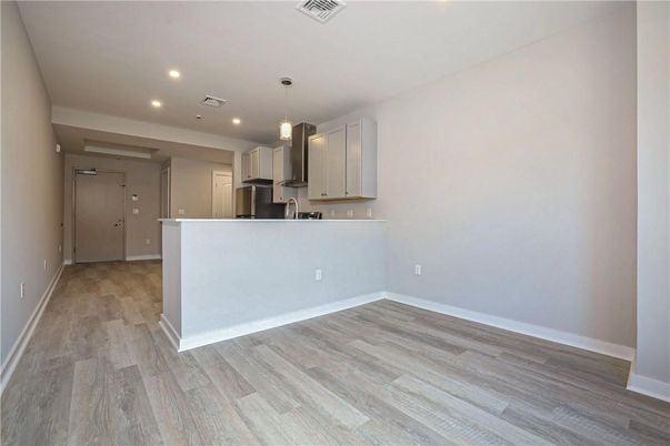 Interior, Kitchen, Pendant Lights, Recessed Lighting, Wood Texture Flooring