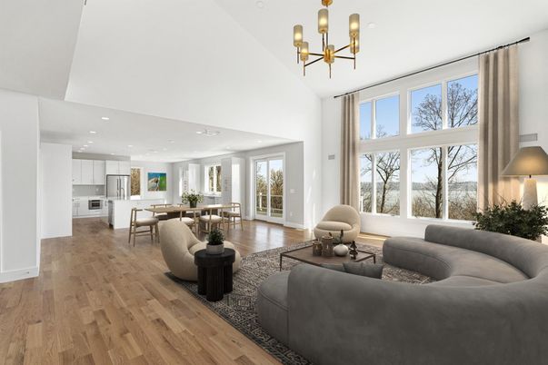 Dining room, Interior, Kitchen, Living room, Pendant Lights, Recessed Lighting, Wood Texture Flooring
