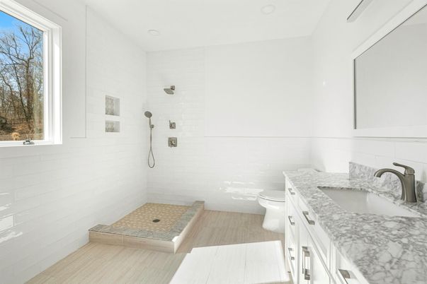 Bathroom, Interior, Recessed Lighting, Wood Texture Flooring