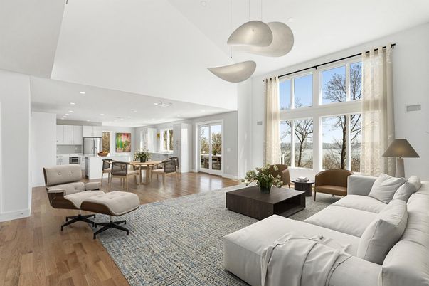 Dining room, Interior, Kitchen, Living room, Pendant Lights, Recessed Lighting, Stainless Steel Appliances, Wood Texture Flooring