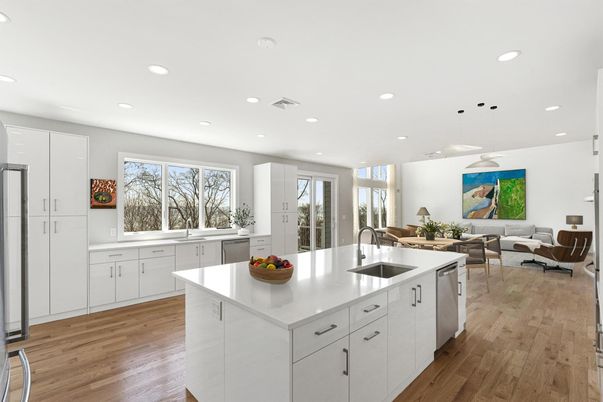 Interior, Kitchen, Living room, Pendant Lights, Recessed Lighting, Wood Texture Flooring