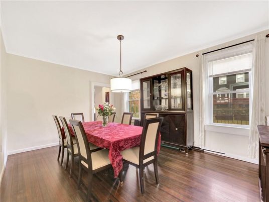 Dining room, Interior, Pendant Lights, Wood Texture Flooring